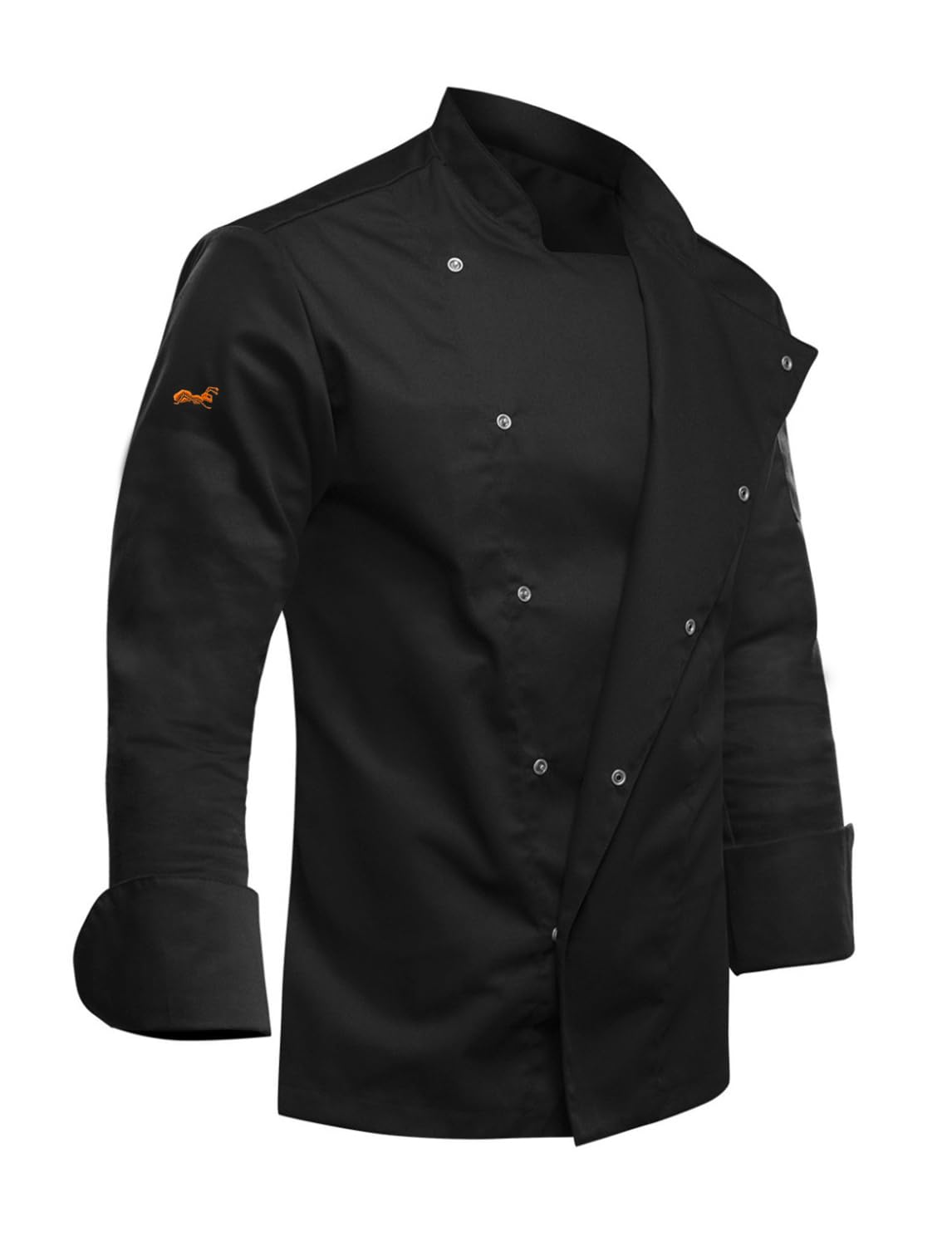 strongAnt Giacca da Chef Uomo a Maniche Lunghe con Bottoni a Pressione Slim Fit Uniforme Moderna per Panettiere - Nero, 2XL