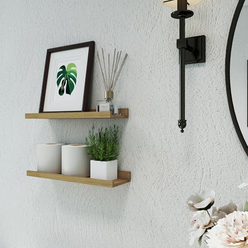 Image of Oak Floating Shelves for Wall Decor, 16 in Shelf with Lip, 2 Set