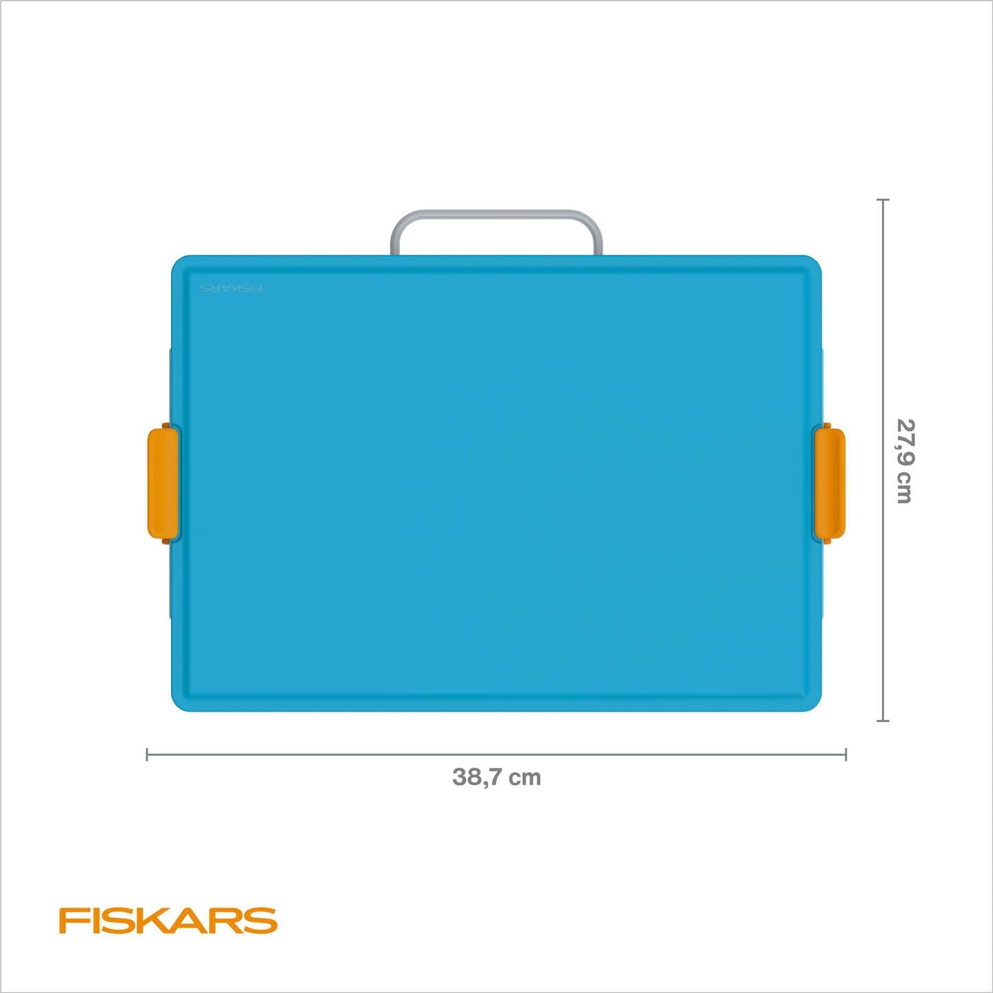 Fiskars Creative Toolbox for Children from 5 Years, Mobile Craft Workshop for Small Artists, Storage Box with Work Surface, 38.7 x 27.9 cm, Blue/Silver/Orange, 1082502