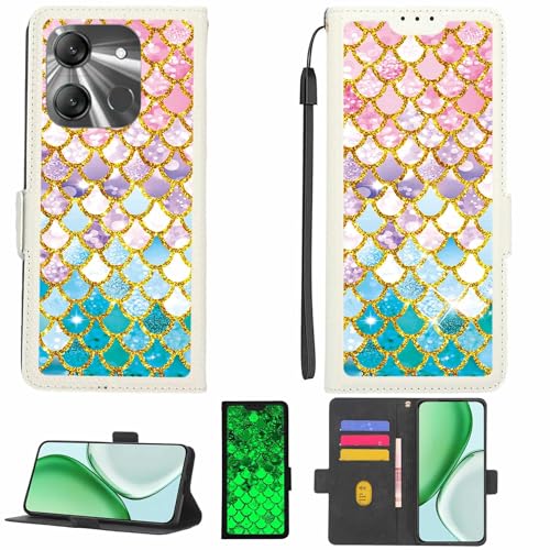 Kinetijy Case Compatible for Logic L66M Phone Case Flip Cover [with Tempered Glass Screen Protector][RFID Blocking][Gold Glitter+Luminous] LPT-YL