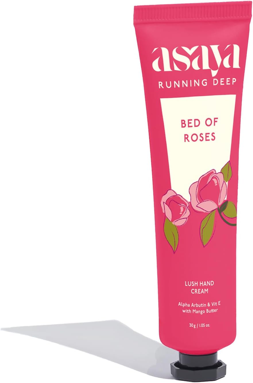 Asaya Bed of Roses Hand Cream for Women & Men | Nourishes, Brightens | Softens Dry, Rough Hands | Non Sticky and Quick Absorbing | Intense Moisturization | Reduces Tan & Pigmentation | Alpha Arbutin, Mango Butter & Vit E | Oily skin | Dry Skin | Vegan | Free from Alcohol, Silicones, Paraben, Sulphates & Chemical | Travel Friendly | Lightweight | 30g