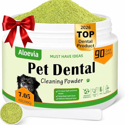 Aloevia Dog Teeth Cleaning Powder for Dogs 200g- Enzymatic Plaque & Tartar Remover, Dog Dental Powder for Fresh Breath, 90 Day Supply for All Breeds