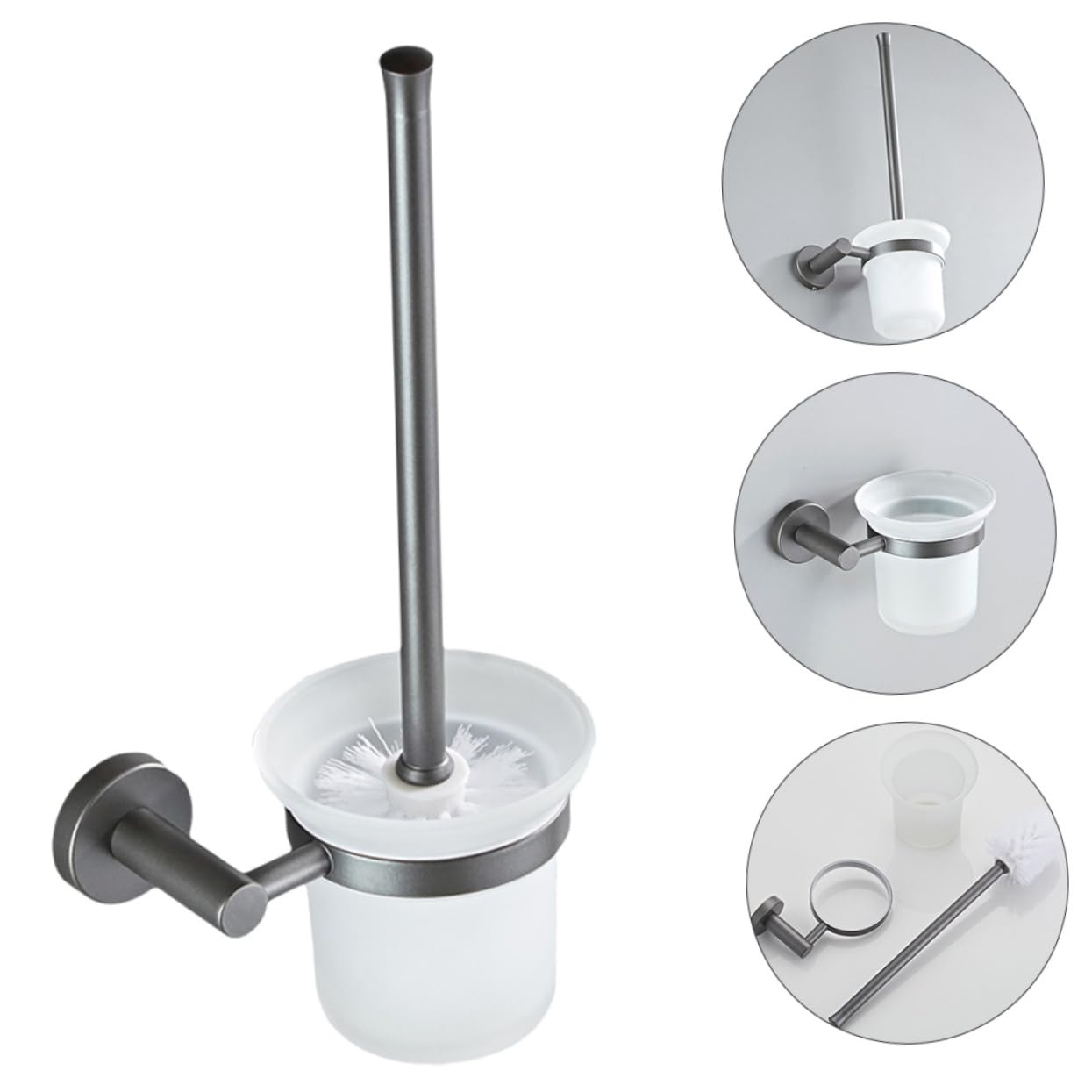 FOMIYES Escobilla de Baño Limpieza Profunda para Inodoro con Base Redonda de Vidrio, Diseño Simple y Elegante, Soporte de Pared sin Desprender Cerdas
