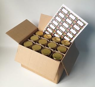 Nutley's 24 Hexagonal 190ml Jam Jars + gold lids + jam box + free fruity labels F3