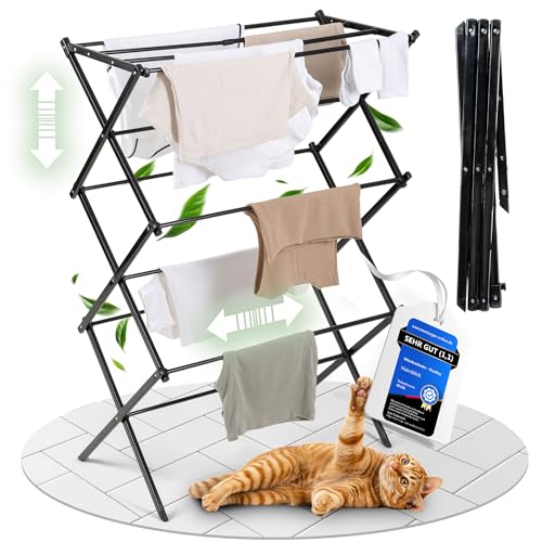 Heimblick. Wäscheständer klappbar schwarz – platzsparend & ausziehbar – für kleine Wohnungen, Bad, Balkon – faltbar, sta...