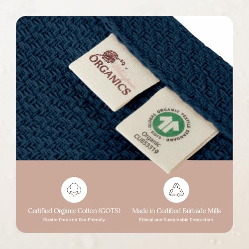 Image of 100% Organic Cotton Blanket - GOTS & Fairtrade Certified Organic Cotton Throw Blanket for Bed with a Heavy & Breathable Single Knit Weave - Great as Bedspread or Coverlet (Navy, Full /Queen)