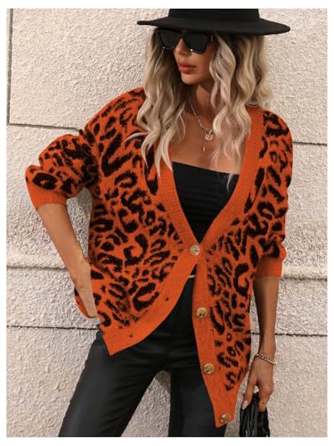 Image of SOLY HUX Women's Leopard Print Cardigan Sweaters Button Down V Neck Long Sleeve Fuzzy Cardigans