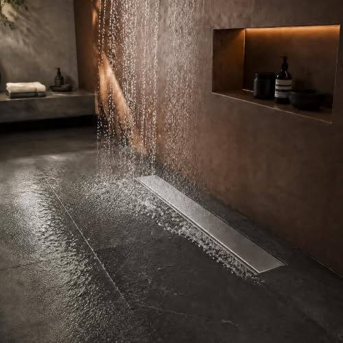 Image of Lorazzo Linea Tile-Insert SS304 Shower Drain Channel 24x4 Inch | Built-in Cockroach Trap | Stainless Steel Floor Drain | Silver Finish | Bathroom Shower Drain | 10 Year Warranty