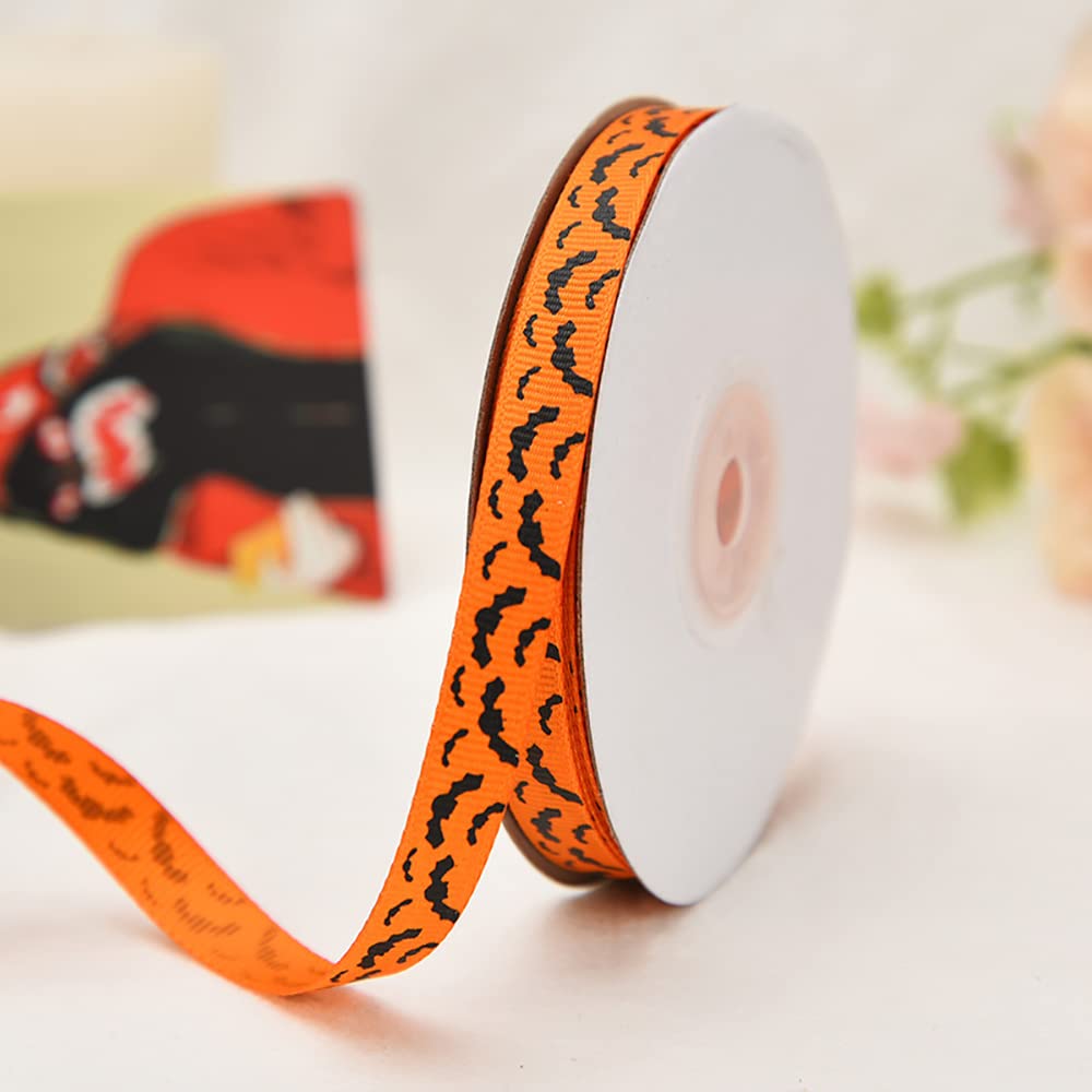 4 rolki wstążki halloweenowe, satynowa wstążka z rypsu do majsterkowania DIY, opakowanie, dekoracja na imprezę Halloween, szerokość 1 cmm pająk sieć nietoperz dekoracja świąteczna
