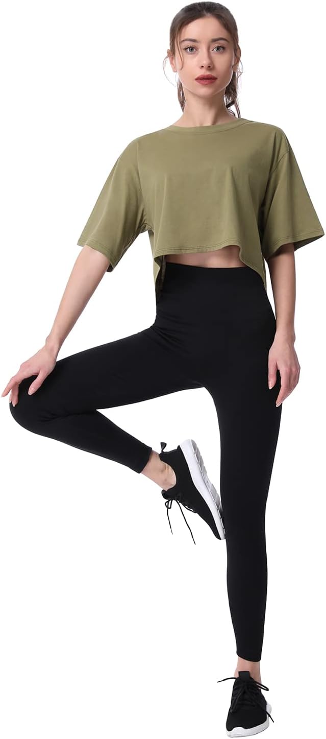 Cosy Pyro 4-Pack Women's Cotton Crop T-Shirts Short Sleeve Solid Cropped Athletic Top Round Neck Casual Workout Yoga Tees - Image 7