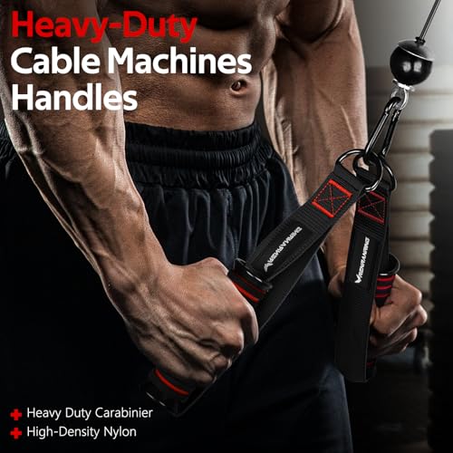 Image of Gym Exercise Handles, Replacement Handle Attachments for Cable Machine Pulleys, Resistance Band and Strength Trainer, Resistance Bands with Handles for Exercise Home Gym Add On Equipment (Black,Red)