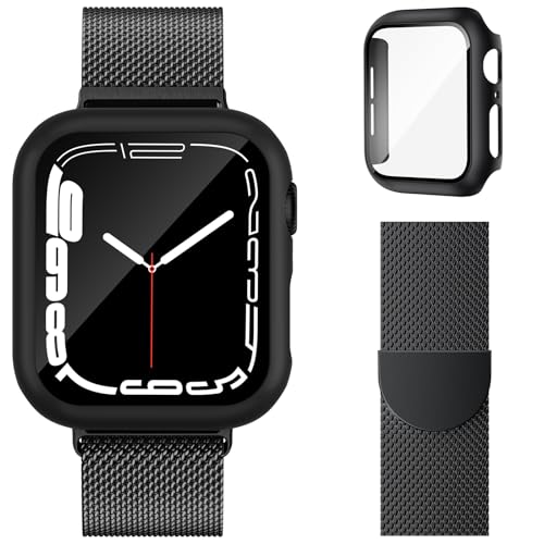 [Straplanet] コンパチブル アップルウォッチ バンド マグネット ステンレス留め金製 Apple watch バンド 磁気 金属 メッシュ 通気 Apple Watch 保護 カバー付き アップルウォッチ ベルトとケース 一体型 レディース Series 9/8/7の45mmに対応