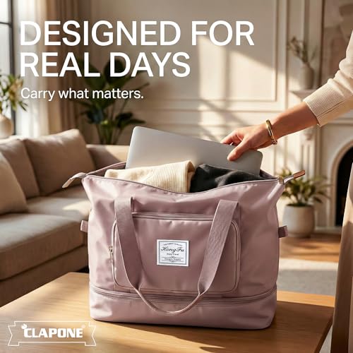 Image of CLAPONE 41 Litre Expandable Nylon Travel Bags for Women /Duffle Bags for Women Luggage /Foldable Vanity Travelling Handbags /Waterproof Hand Bag for Ladies Personal Items (Pink Duffle Bag)