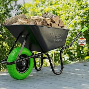 TIREX by xonic® Schubkarre mit Stahlfelge – Verzinkte Wanne bis 250kg/ 100l - Robuste Ausführung für Garten und BAU – Schieb-Karre mit PU Vollgummi-Rad (Grün- Schwarz)