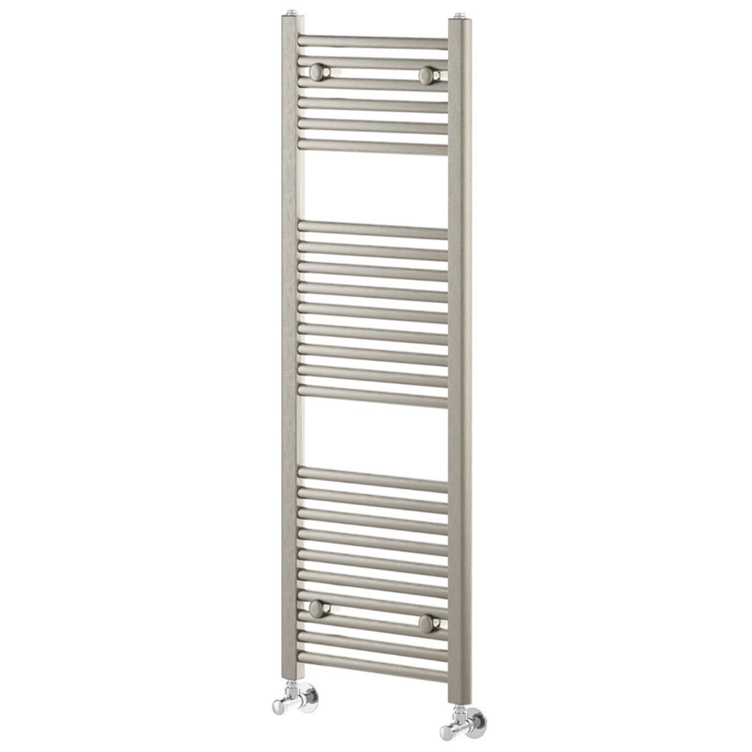Go Bathrooms Brushed Nickel Bathroom Towel Radiator Wall Mounted Heated Towel Rail Slim Straight Ladder Design Brushed Nickel Bathroom Radiator 1200mm x 400mm | Newark