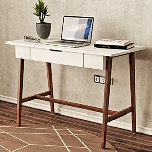 DecorNation Well Finished Study Table Desk, Reading Table, Wood Table, Writing Desk for Home and Office Made of MDF Solid Wood (White)