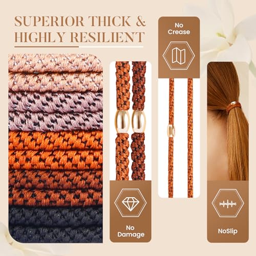 Image of FORENEE Hair Ties No Damage - 10PCS Ponytail Holders - Elastic Hair Ties for Thick Hair - Braided Hair Bands for Women Girls's Hair - Neutral