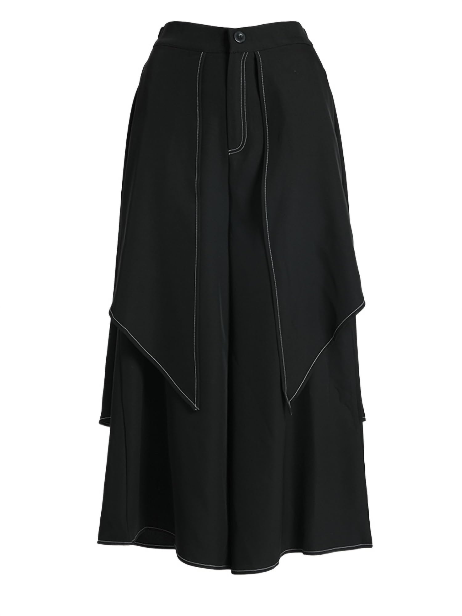 Women High Waist Black Topstitched Long Wide Leg Trousers Loose Fit Pants