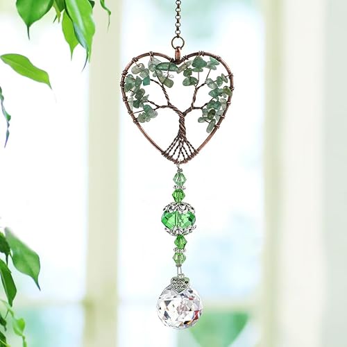 H&D HYALINE & DORA Tree of Life Car Rearview Mirror Hanging Ornament Pendant Accessories Fengshui Suncatcher (Green)