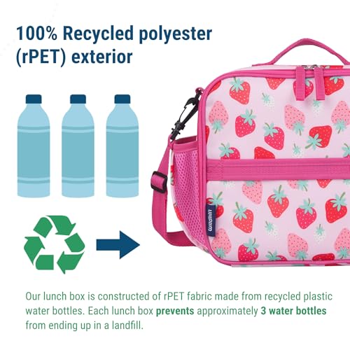 Image of Wildkin Kids ECO rPET Insulated Lunch Box - Keeps Food Hot or Cold, Easy-Clean Lining, Mesh Pockets & BPA-Free - Boys & Girls, Ideal for School, Travel & Daycare - Strawberry