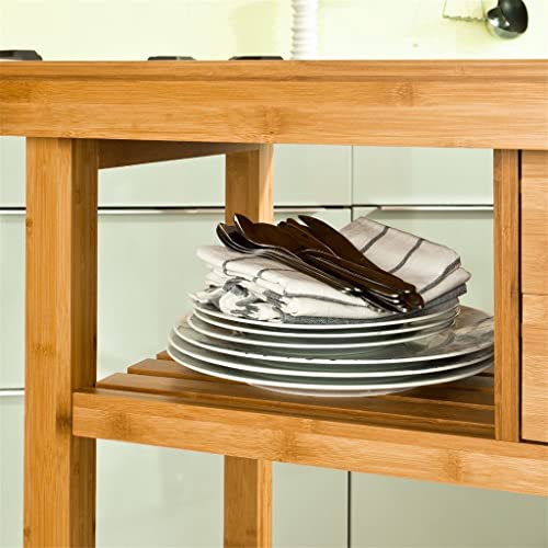 Wdbby Bamboo Storage Trolley Serving Trolley Kitchen Cart 2 Drawers And Shelves Rolling Utility Cart (Color : A, Size : L73 X W45) #TOP4