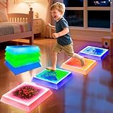 Light Up Sensory Floor Tiles for Kids - 12x12 Inch Liquid Play Mat with 7 Colors Led Lights, Non-Slip Puzzle Play Mat for Home and Classroom, Autism Sensory Toys for Toddlers Ages 3-7 (Pack of 4)