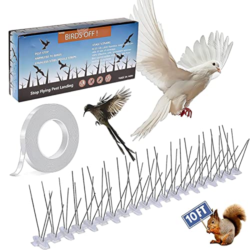 Bird Spikes Stainless Steel Bird Spikes with Nano Double Sided Adhesive Pigeon Deterrent Fence 10 Strips Coverage 10 Ft (3 Metre) Unassembled Spikes