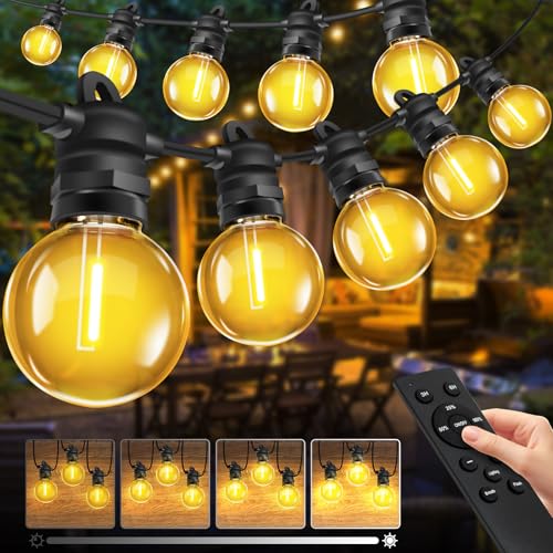 Bowfar Lichterkette Außen Strom 15M G40 Glühbirnen Balkon Lichterketten Outdoor mit 23+2 Stk IP68 Wasserdicht Dimmbar Pavillon String Lights mit Fernbedienung für Garten Terrasse Party Hochzeit