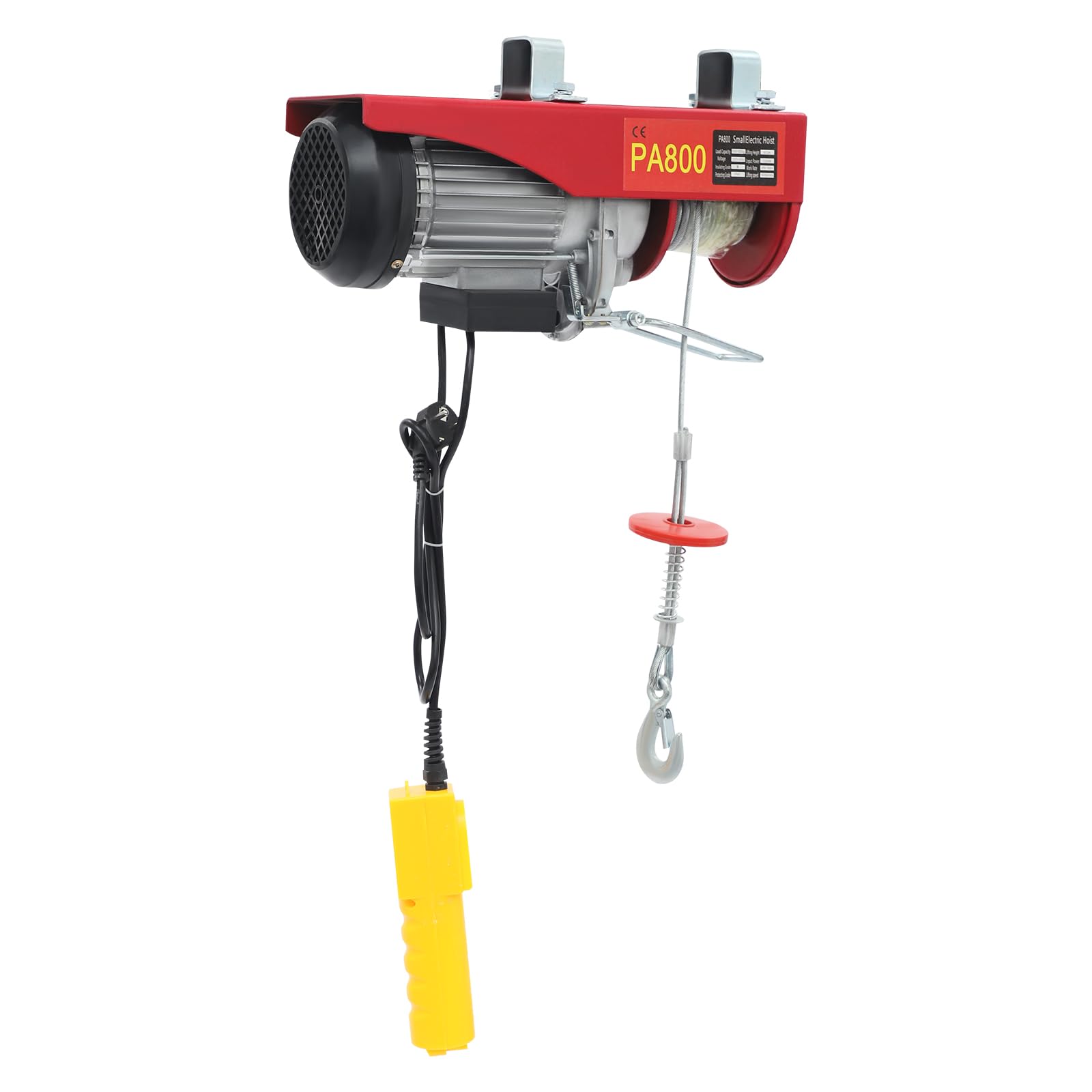 Verricello elettrico, cavo elettrico da 400 kg fino a 800 kg, altezza di sollevamento 12 m, motore in alluminio da 1300 W, velocità di sollevamento 10 m/min, copertura di sollevamento, gancio singolo