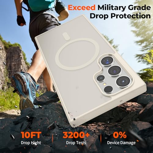 Image of SUPFINE Magnetic for Samsung Galaxy S23 Ultra Case, (Built-in Magnets) (Military Grade Drop Protection) Slim Translucent Shockproof Phone Case,Stone