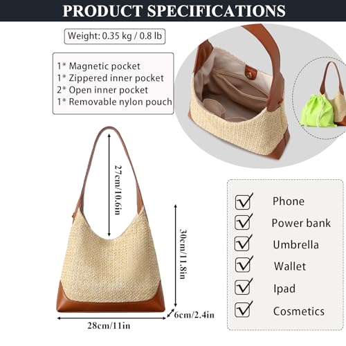 Bolso Tote de paja para mujer estilo verano miniatura 5
