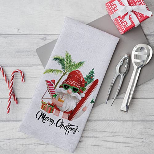 Seliem Beach Vacation Gnome Decorative Kitchen Dish Towel, Funny Hawaii Xmas Tree Coastal Bath Tea Bar Hand Drying Cloth, Merry Christmas Winter Starfish Seashell Wreath Decor Home Decorations 18 X 28 #TOP3