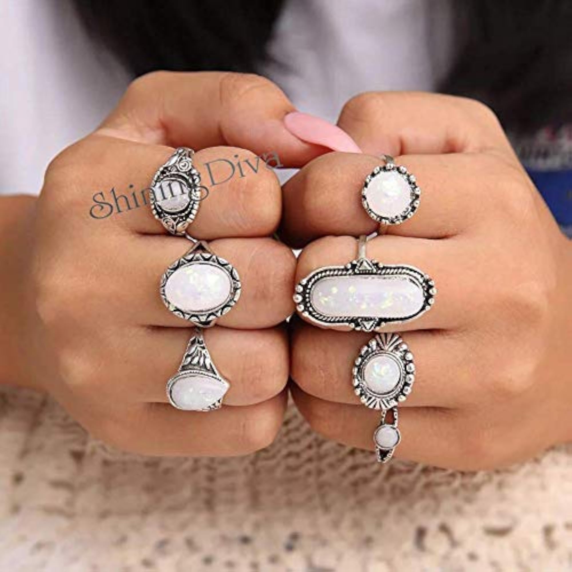 Opal Boho Plated Midi Finger Stylish Ring Set