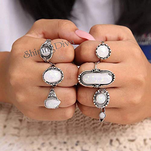 Opal Boho Plated Midi Finger Stylish Ring Set