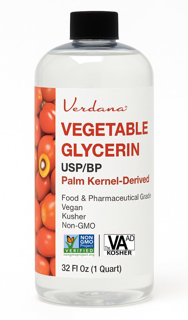 Verdana Vegetable Glycerin – USP, Food Grade, Palm-Derived, Soy-Free – Liquid Glycerin for Personal Care, Cosmetic & Formulation Use – Non-GMO, Vegan – 32 fl oz