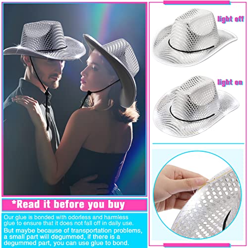Image of Kigeli 10 Pcs Lights LED Cowboy Hat for Adult LED Flashing Hat for Western Cowboy Women Men Role Play