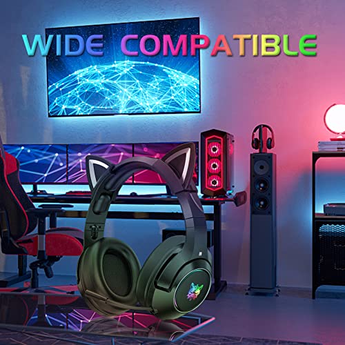 YTFU Stereo Gaming Headset with Mic for PC/PS4/PS5/Xbox One,Wired Gaming Headphones with RGB LED Light,Noise Cancelling Over-Ear Headset with Surround Sound,Detachable Cat Ear Headphones for Boys Men - Image 3