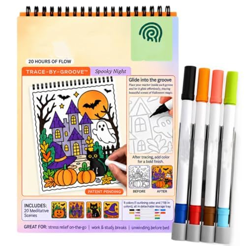 Trace‑By‑Groove Guided Flow Art Coloring Pad, Double‑Sided Markers Included