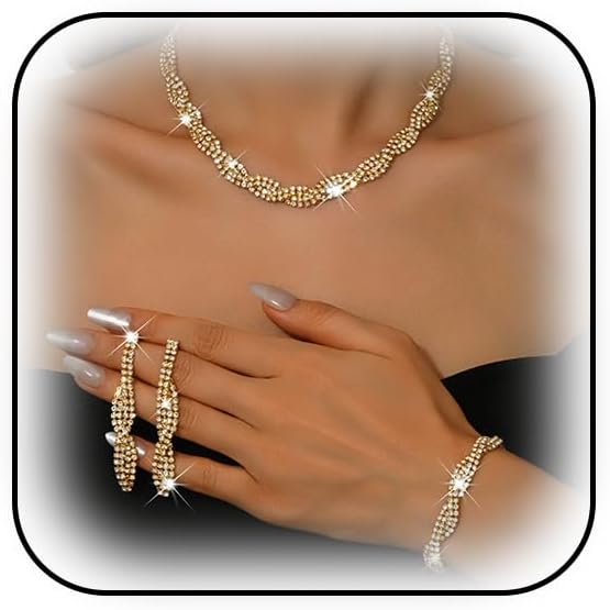 Bling Silver Rhinestone Wedding Jewelry Sets for Brides Bridal