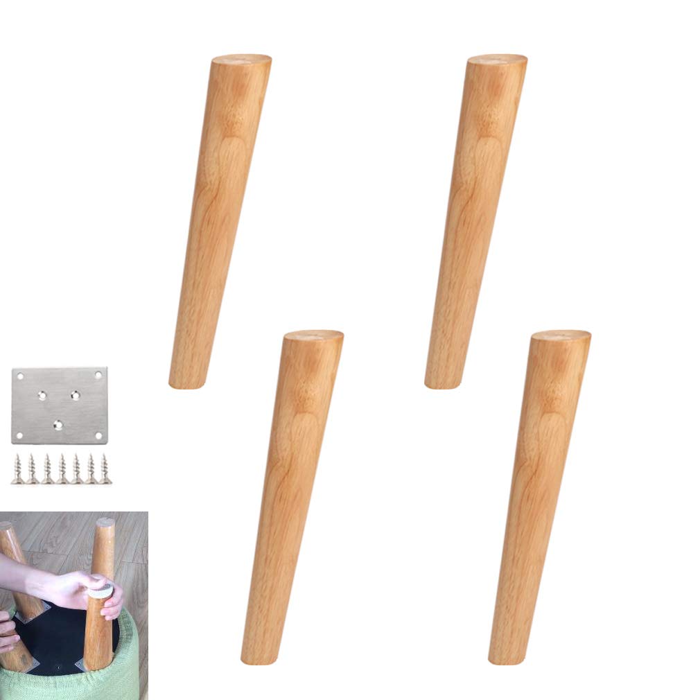 Gambe per Tavolo, Gambe per mobili 4 Pezzi, Piedini per Divano Conici obliqui, per Sedia, Mobile TV, Letto, Gambe di Ricambio in Legno di Gomma, Tappetino di Protezione per Pavimento, con pi