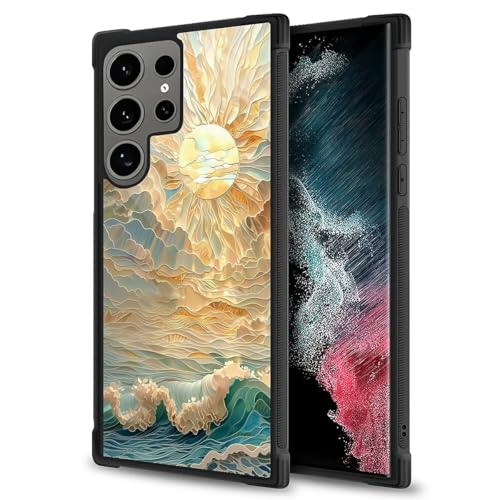 ZHEGAILIAN Compatible with Samsung Galaxy S24 Ultra Case,Ocean Waves Sun Rays Stained Glass for Girl Woman Men Boy,Drop Protection TPU Bumper Case for Samsung Galaxy S24 Ultra
