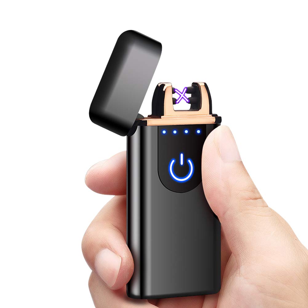 Windproof Dual Arc Lighter, Achort Electric USB Rechargeable Flameless Lighter Plasma Lighter with Battery Indicator for Fire, Cigarette, Candle Outdoors Indoors