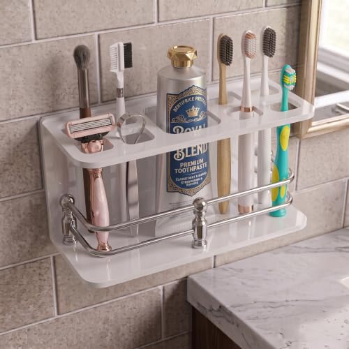 Image of self Adhesive Wall Mounted Acrylic Toothpaste Holder,Toothbrush Stand,Toothpaste Tubler for Bathroom Organizer Rack for Home(Black Acrylic) (Full S.S White)