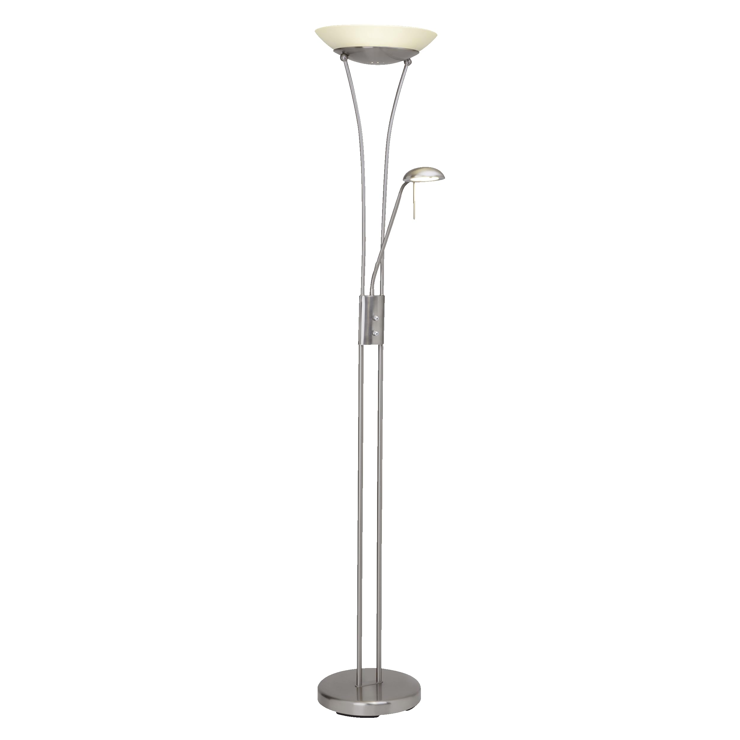 Lightbox eisenfarbene LED Deckenfluter - Basic Stehleuchte mit einstellbarem Lesearm - Helligkeit über Drehdimmer einstellbar & 1,8 m Höhe - max. 2500 lm - 3000 K - aus Metall/Glas