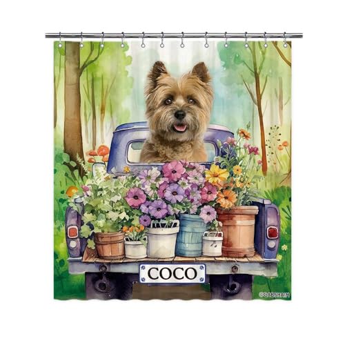 GABSHAIM Custom Cairn Terrier Flowers Spring Summer Shower Curtain Funny Dog Drive a Truck in Forest Bath Curtain Bathroom Home Decor 72x72 Inch Style 2