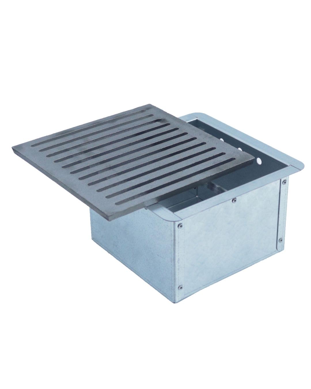 Fonderia Bongiovanni | Griglia in Ghisa | Griglia per Camino | Stufa Pellet | Barbecue Fondello per Cenere | 23,5x23,5cm | con Cassetto Raccolta Cenere | Accessori Camino