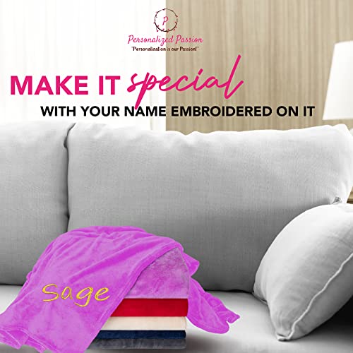 Personalized Blankets for Adults - Custom Blanket with Embroidered Name or Monogram - Soft Fleece Throw Cover for Bed & Couch - Purple (60"x80")