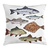 ABAKUHAUS Basse Housse d'oreiller, Nuls diverses espèces de Poissons, Taie d'oreiller Décorative Carrée, 40 cm x 40 cm, Multicolore