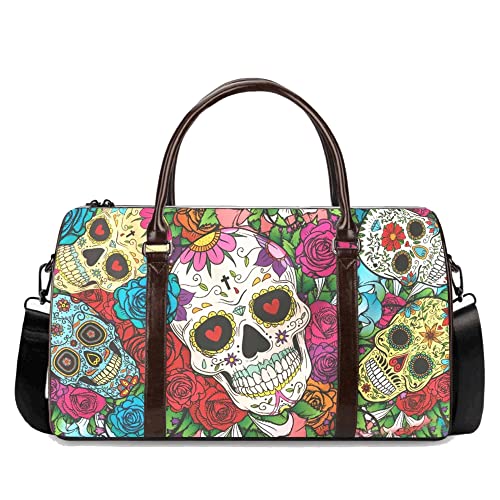 Day of the Dead Weekender Bag – Sugar Skull Overnight Duffel, Colorful Carry-On Tote, Lightweight Travel Bag with Mexican Calaveras Festival Print (18 x 8.5 x 10 Inches)3