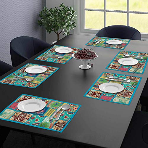 Handicraft Bazarr Placemats for Kitchen Dining Table Solid Cotton Placemats Patchwork Vintage Placemats Set 6 Pcs Khambadiya Plate Mats Set